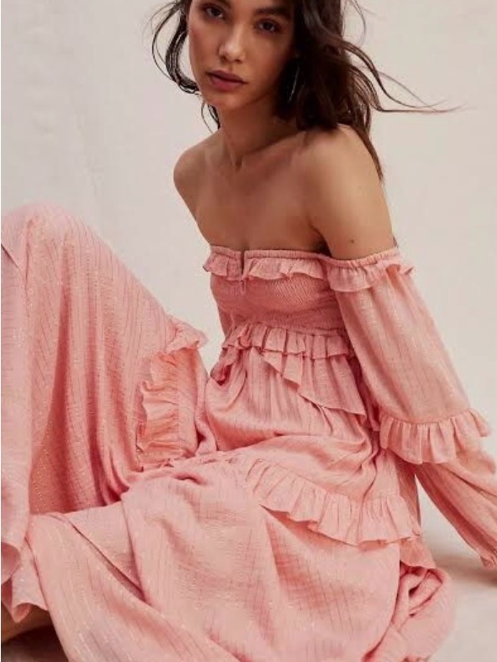 Spell Clementine Mermaid Off-Shoulder Ruffle Midi Dress